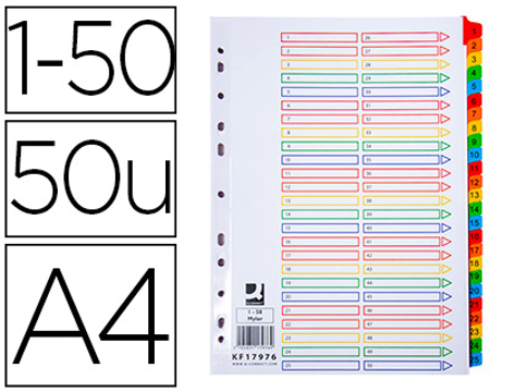 Separador Q-connect Numerico Plástico 1-50 Conjunto de 50 Separadores Din A4
