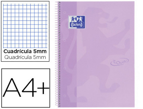 Caderno Espiral Oxford Ebook 1 School Touch Te Din A4+ 80 Folhas Quadricula 5 mm com Margem Malva Pastel