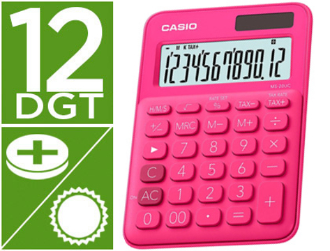 Calculadora Casio ms-20uc-rd Secretária 12 Digitos Tax +/- Cor Fucsia