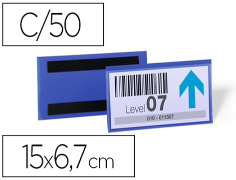 Bolsa Durable Magnética 150x67 mm Plástico Azul Janela Transparente Pack de 50 Unidades