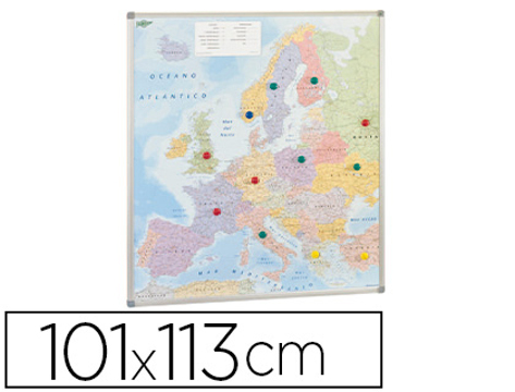 Mapa Parede Faibo Europa Politico Magnético Moldura de Alumínio com Cantos de Proteção 101x113 cm