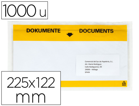 Envelope Autoadesivo Q-connect Porta Documentos Multilingue 225x122 mm Janela Totalmente Transparente Pack de 1000 Unida