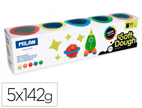 Plasticina Milan para Modelar Soft Dough Neon Caixa de 5 Frascos Cores Sortidas 142 G