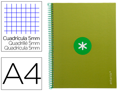 Caderno Espiral A4 Micro Antartik Capa Forrada 80f 90 gr Quadricula 5mm 1 Banda 4 Furos Cor Verde