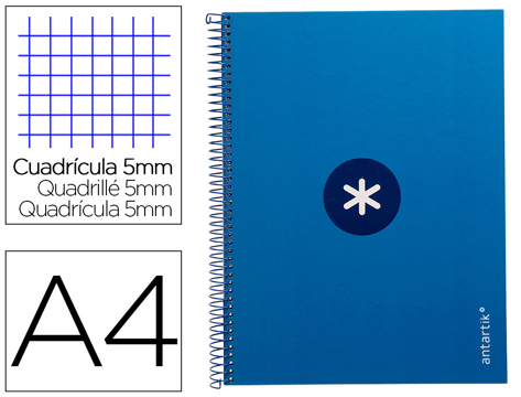 Caderno Espiral A4 Micro Antartik Capa Forrada 80f 90 gr Quadricula 5mm 1 Banda 4 Furos Cor Azul Escuro