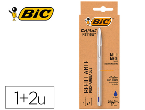 Boligrafo Bic Cristal Renew Tinta Azul Pack de 1 Unidad + 2 Recargas