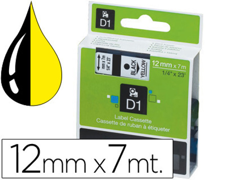 Fita Dymo d1 Preto-amarelo 12 mm X 7 mt