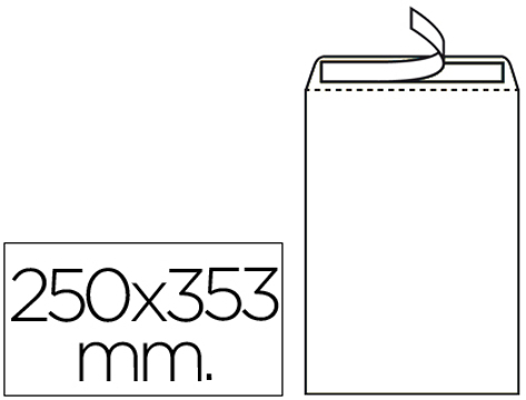 Envelope Bolsa Folio Prolongado Branco 250x353 mm Tira de Silicone Pack de 250 Unidades