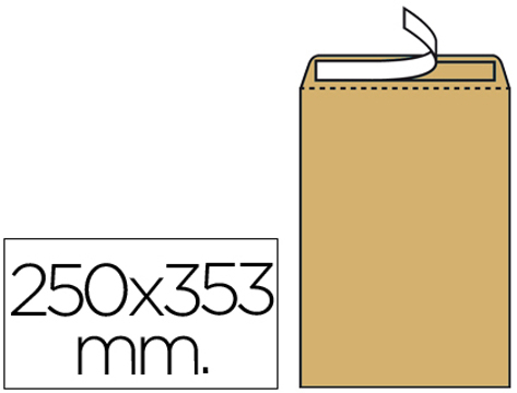 Envelope Bolsa Folio Prolongado Castanho 250x353 mm Tira de Silicone Pack de 250 Unidades
