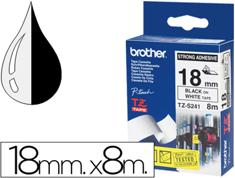 Fita Brother tz-s241 Super Adesiva Branco-preto 18mm X 8m