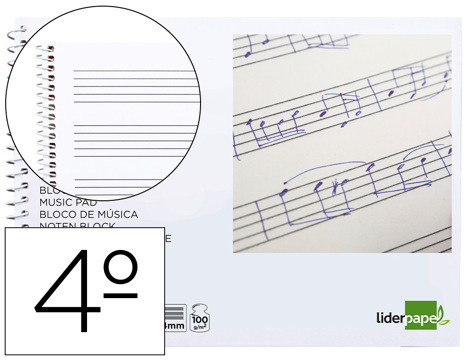 Caderno Musica Quarto 20 Folhas 100 gr Pentagrama com 4 mm de Entrelinhas