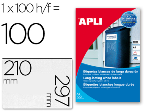 Etiquetas Adesivas Apli 12121 Formato 210x297 mm Poliester Resistente a Interperie Impressão Laser