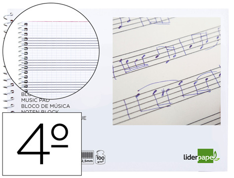 Caderno de Musica Pentagrama Pautado 2,5mm Quarto 20 Folhas 10g/m2