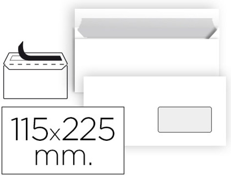 Envelope Americano Branco 115x225 mm Tira de Silicone Janela Direita Pack de 25 Unidades