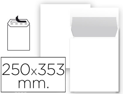 Envelope Bolsa Folio Prolongado Branco 250x353 mm Tira de Silicone Pack de 25 Unidades
