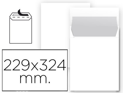 Envelope Bolsa Din A4 C4 Branco 229x324 mm Tira de Silicone Pack de 25 Unidades