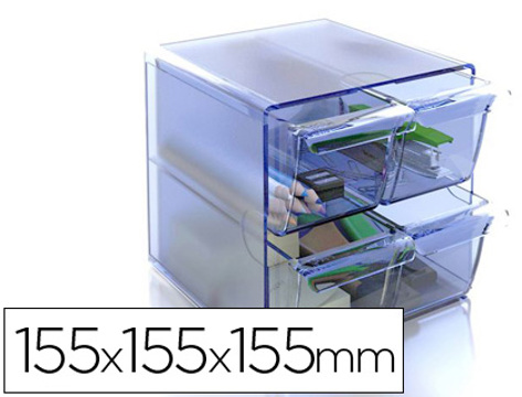 Cubo de Arquivo Archivo 2000 4 Gavetas Organizador Modular Plástico Azul Transparente 155x155x155 mm