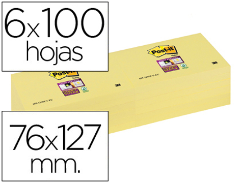 Bloco de Notas Adesivas Post-it Super Sticky 76x127 mm com 6 Blocos Amarelo Canario