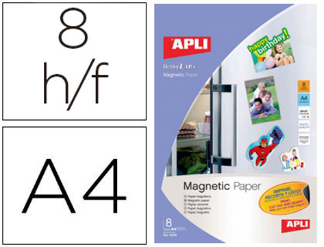 Papel Magnético Apli Branco Din A4 para Impressoras Tinteiro Pack de 8 Folhas