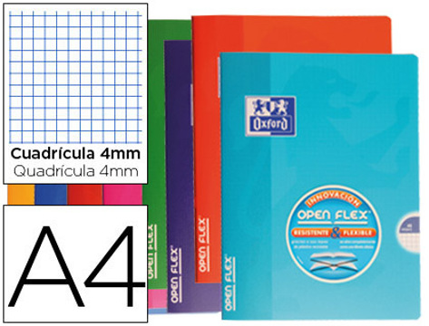 Caderno Escolar Agrafado Oxford Capa Flexível Optik Paper Openflex 48 Folhas 90 gr Din A4 Quadricula 4 mm Cores Sortidas