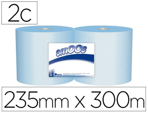Papel Seca Mãos Industrial Amoos 2 Folhas 235 mm X 300 mt Cor Azul Pack de 2 Rolos
