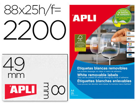 Etiqueta Adesiva Apli Removível 10314 Especial Joalheria 45x8 mm Fotocopiadora Laser Tinteiro Caixa com 25