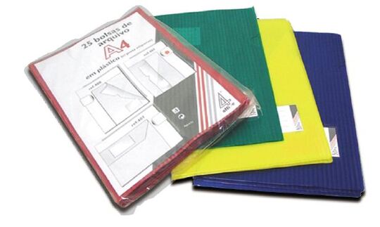 Dossier Bolsas de Arquivo Plástico A4 com Porta Etiqueta Amarelo