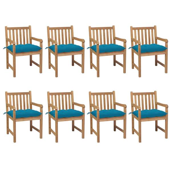 Conjunto 8 Cadeiras de Jardim  com Almofadas (Castanho - Madeira - 58x60x90 cm)